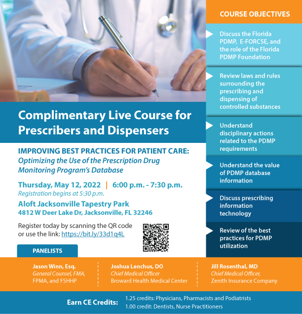 Complimentary Live Course For Prescribers And Dispensers Improving Best Practices For Patient Care Florida Department Of Health In Duval