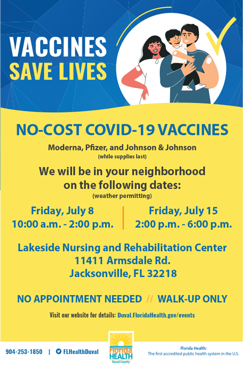 Free COVID-19 Vaccines at Lakeside Nursing and Rehabilitation Center - July 8 and 15, 2022