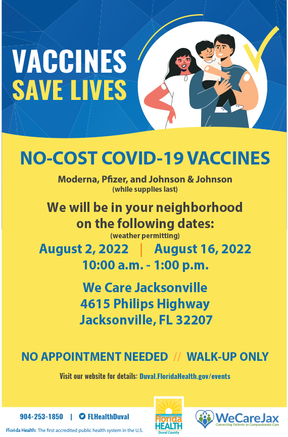 COVID-19 Vaccines at We Care Jacksonville - August 2022
