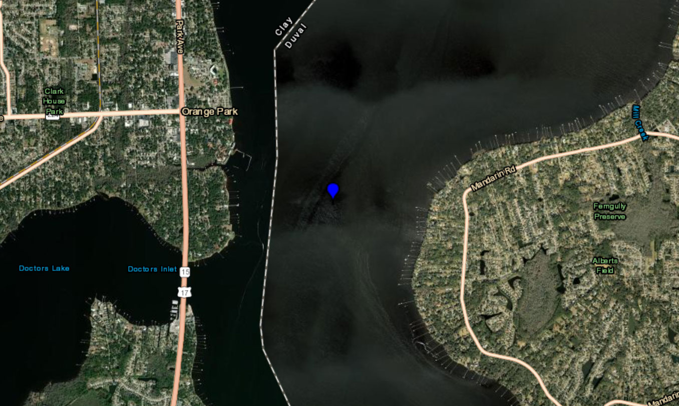 Blue Green Algae alert location on map - St. Johns River at Mandarin Point - September 26, 2025