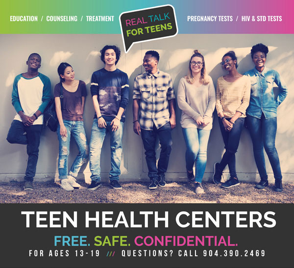 Teen Health Center Graphic with teens and services highlited