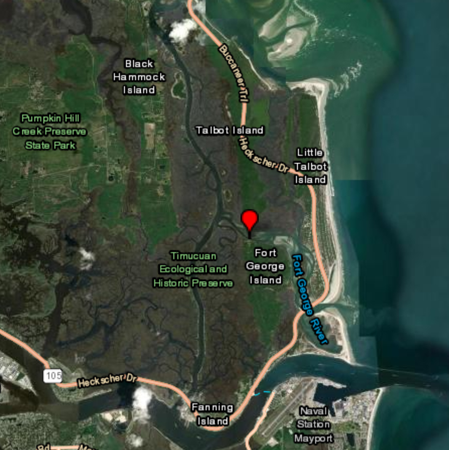 Map of affected area near Kingsley Plantation, north of the Fort George River
